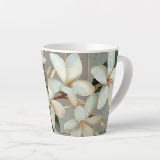 Witte Magnolia Bloem Gouden Lijn Marmer Latte Mok (Rechterhoek)