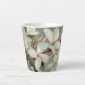 Witte Magnolia Bloem Gouden Lijn Marmer Latte Mok (Voorkant)