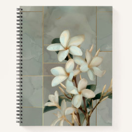 Witte Magnolia Bloem Gouden Lijn Marmer Notitieboek
