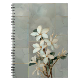Witte Magnolia Bloem Gouden Lijn Marmer Notitieboek