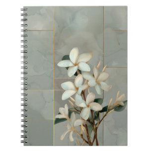 Witte Magnolia Bloem Gouden Lijn Marmer Notitieboek