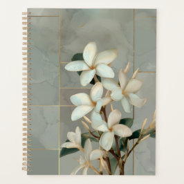 Witte Magnolia Bloem Gouden Lijn Marmer Planner