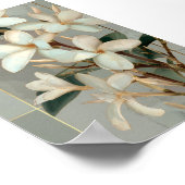 Witte Magnolia Bloem Gouden Lijn Marmer Poster (Hoek)