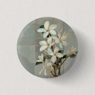 Witte Magnolia Bloem Gouden Lijn Marmer Ronde Button 3,2 Cm