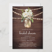 Witte Magnolia Bloem Houten QR Code Bruidsdouche Kaart (Voorkant)