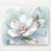 Witte Magnolia bloem met vergulde rand Muismat (Voorkant)