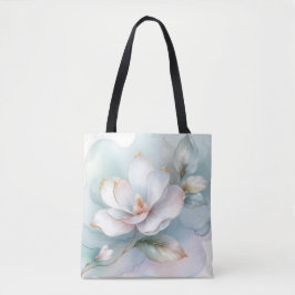 Witte Magnolia bloem met vergulde rand Tote Bag