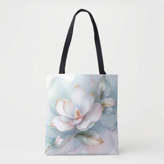 Witte Magnolia bloem met vergulde rand Tote Bag (Voorkant)