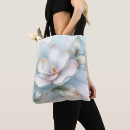 Witte Magnolia bloem met vergulde rand Tote Bag