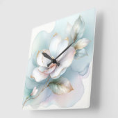 Witte Magnolia bloem met vergulde rand Vierkante Klok (Hoek)