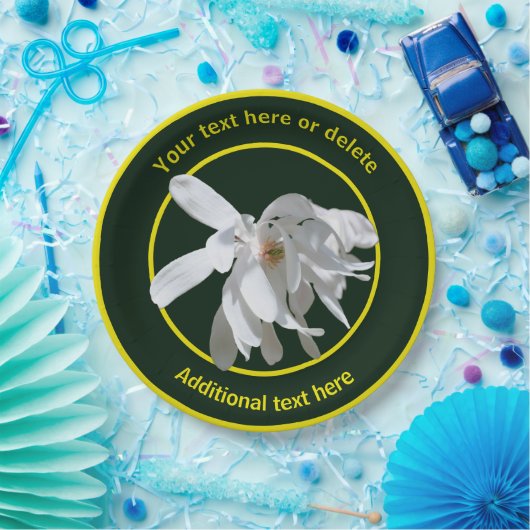 Witte Magnolia Bloem Natuur Gepersonaliseerde Part Papieren Bordje (Feest)