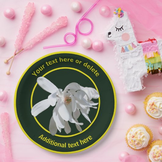 Witte Magnolia Bloem Natuur Gepersonaliseerde Part Papieren Bordje (Feest)