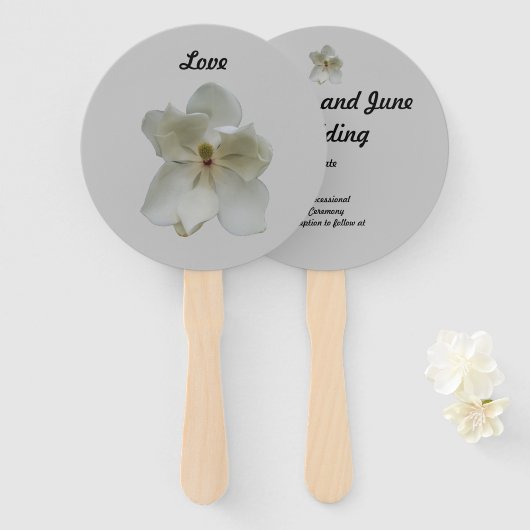 Witte Magnolia bloem op handheld fan programma Handwaaier (Voorkant en achterkant)