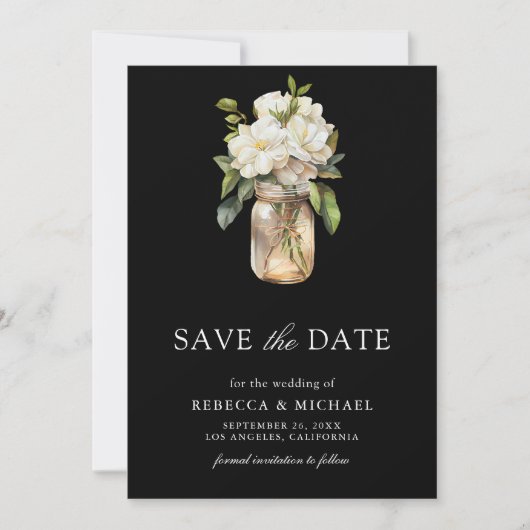Witte Magnolia Bloem Zwarte QR Code Trouwfoto Save The Date (Voorkant)