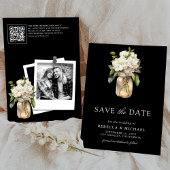 Witte Magnolia Bloem Zwarte QR Code Trouwfoto Save The Date