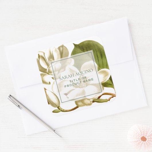 Witte Magnolia Bloemen All Purpose Business Vierkante Sticker (Envelop)