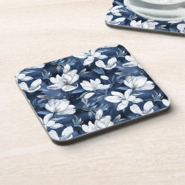 Witte Magnolia bloemen, blauwe achtergrond Bier Onderzetter