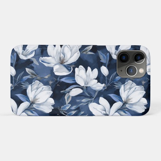 Witte Magnolia bloemen, blauwe achtergrond Case-Mate iPhone Case (Achterkant (horizontaal))
