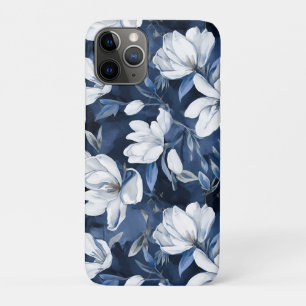 Witte Magnolia bloemen, blauwe achtergrond Case-Mate iPhone Case