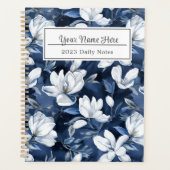 Witte Magnolia bloemen, blauwe achtergrond Planner (Voorkant)