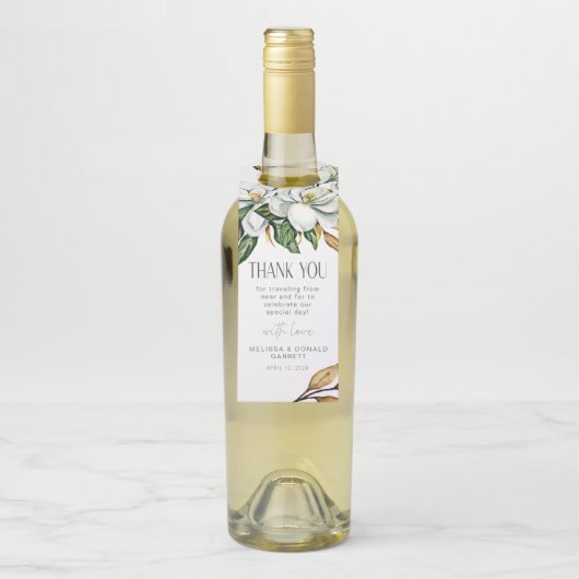 Witte Magnolia Bloemen bruiloft Dank u Flessenhanger (Op fles)