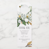 Witte Magnolia Bloemen bruiloft Dank u Flessenhanger (Voorkant)