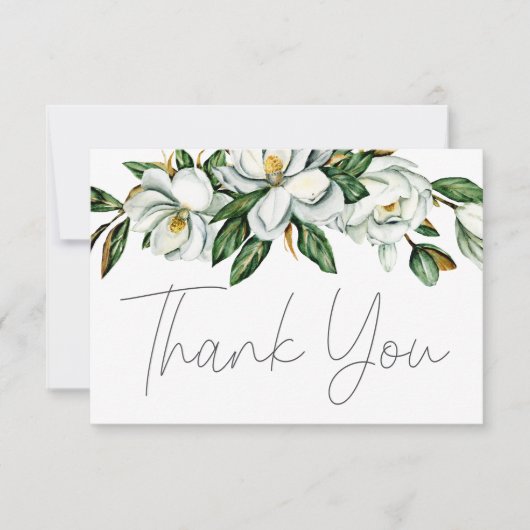 Witte Magnolia Bloemen bruiloft Dank u kaart (Voorkant)
