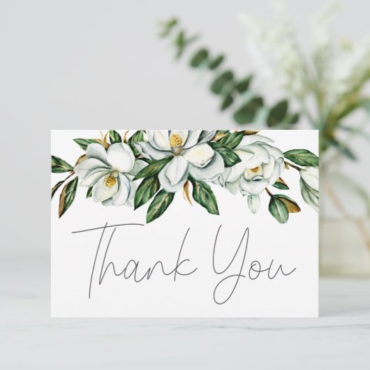 Witte Magnolia Bloemen bruiloft Dank u kaart (Staand voorkant)