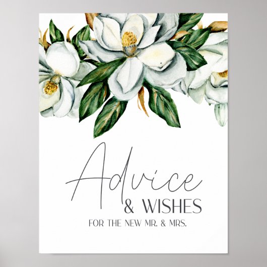 Witte Magnolia Bloemen Bruiloftkaart & Cadeaus Bor Poster (Voorkant)