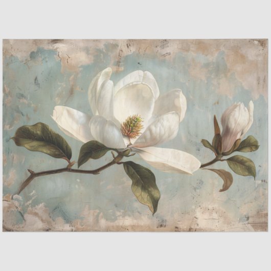 Witte Magnolia Bloemen  Decoupage Tissuepapier (Voorkant)