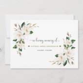 Witte Magnolia bloemen delen een geheugen aanwezig Aankondiging (Achterkant)