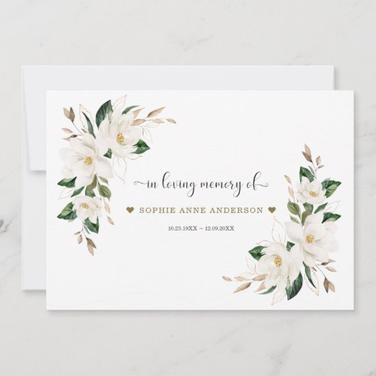 Witte Magnolia bloemen delen een geheugen aanwezig Aankondiging (Achterkant)