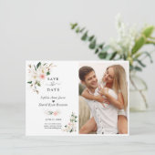 Witte Magnolia Bloemen Foto Bruiloft Save The Date (Staand voorkant)
