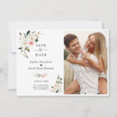 Witte Magnolia Bloemen Foto Bruiloft Save The Date (Voorkant)
