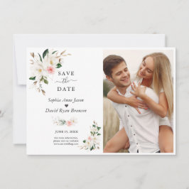 Witte Magnolia Bloemen Foto Bruiloft Save The Date