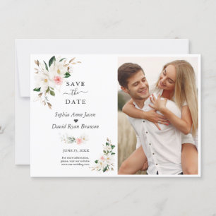 Witte Magnolia Bloemen Foto Bruiloft Save The Date