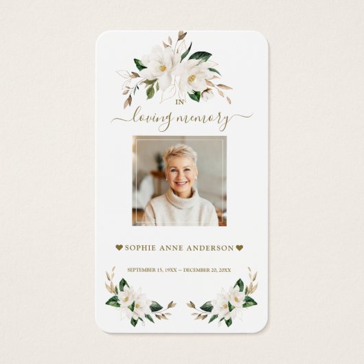 Witte Magnolia Bloemen Foto Funeral Gebed Visitekaartje (Voorkant)