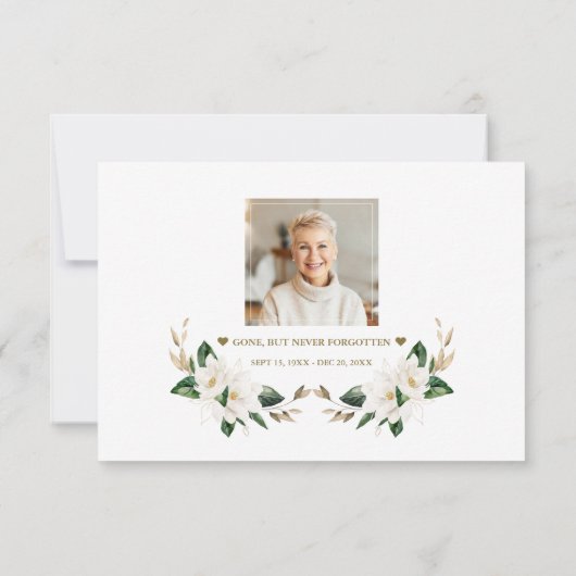 Witte Magnolia bloemen foto in liefdevolle herinne Bedankkaart (Achterkant)