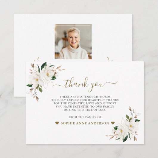 Witte Magnolia bloemen foto in liefdevolle herinne Bedankkaart (Voorkant / Achterkant)