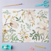Witte Magnolia Bloemen Gouden Groene Bladeren Tissuepapier (Craft)