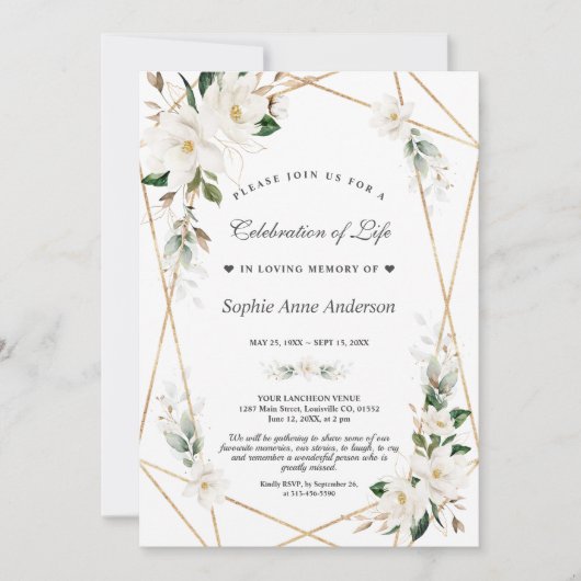 Witte Magnolia Bloemen Gouden Viering Van Het Leve Kaart (Voorkant)