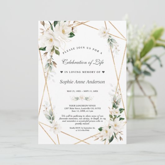 Witte Magnolia Bloemen Gouden Viering Van Het Leve Kaart (Staand voorkant)