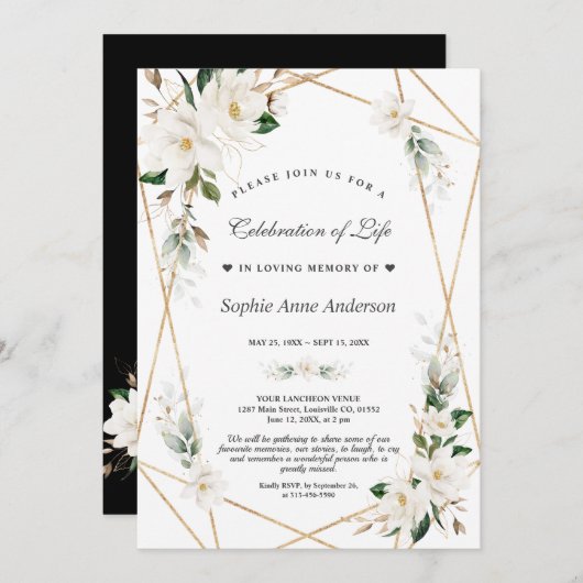 Witte Magnolia Bloemen Gouden Viering Van Het Leve Kaart (Voorkant / Achterkant)