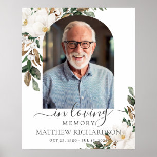 Witte Magnolia Bloemen Heren Foto Herdenkingsdiens Poster