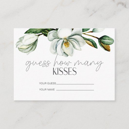 Witte Magnolia Bloemen Hoeveel Kussen Bruids Spel Informatiekaartje (Voorkant)