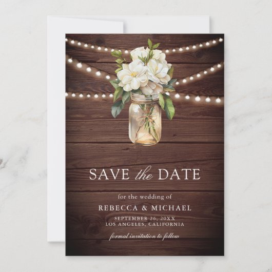 Witte Magnolia Bloemen Hout QR Code Trouwfoto Save The Date (Voorkant)