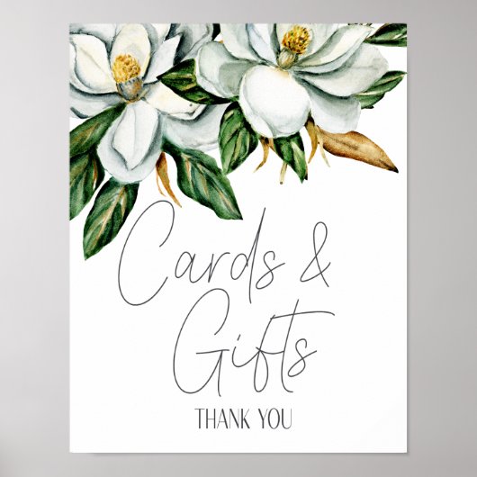 Witte Magnolia Bloemen Huwelijk Kaart & Geschenken Poster (Voorkant)