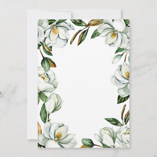 Witte Magnolia Bloemen Huwelijk Repetitie Diner Kaart (Achterkant)