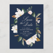 Witte Magnolia Bloemen Marine Blauw Bewaar de datu Briefkaart (Voorkant)