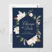 Witte Magnolia Bloemen Marine Blauw Wijzig de datu Briefkaart (Voorkant / Achterkant)